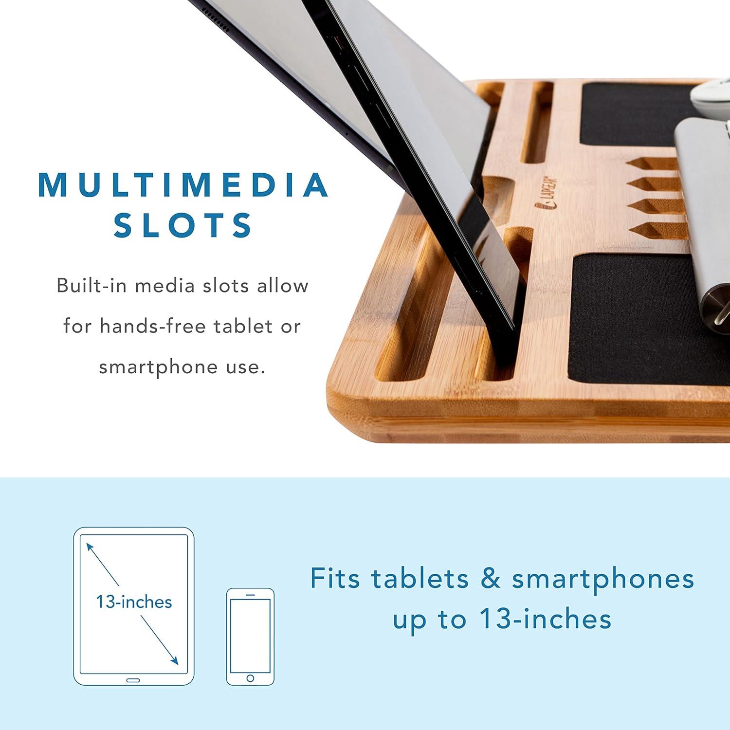 imageLAPGEAR Bamboo Pro Lap Board with Wrist Rest Mouse Pad and Phone Holder  Natural  Fits up to 173 Inch Laptops and Most Tablets  Style No 77101