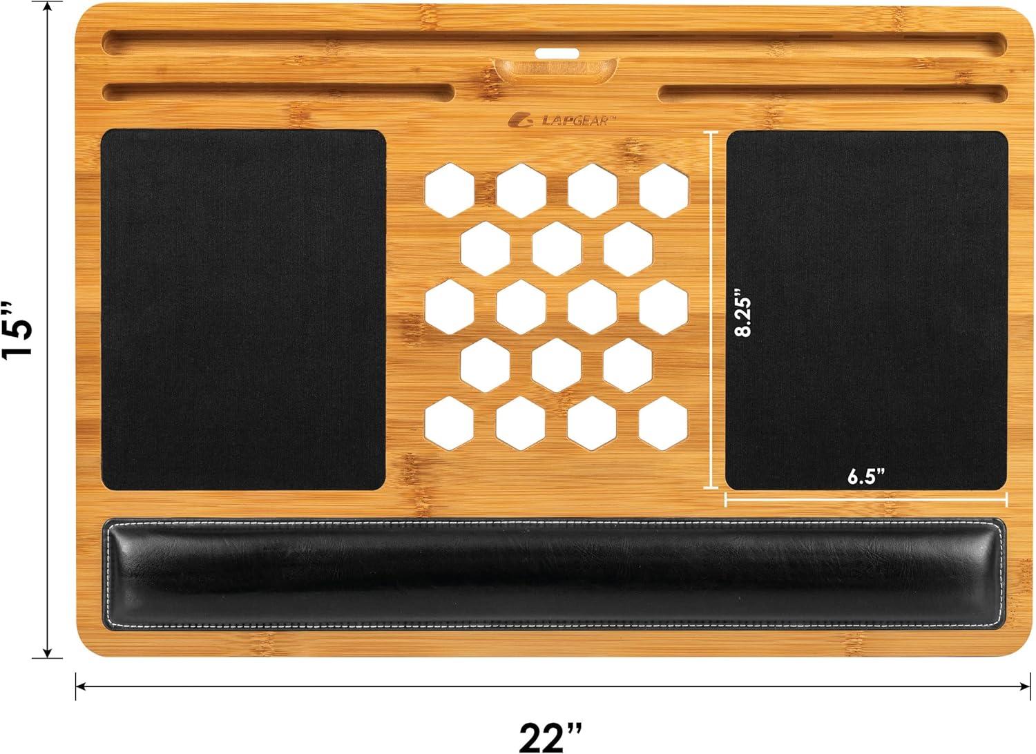 imageLAPGEAR Bamboo Pro Lap Board with Wrist Rest Mouse Pad and Phone Holder  Natural  Fits up to 173 Inch Laptops and Most Tablets  Style No 77101