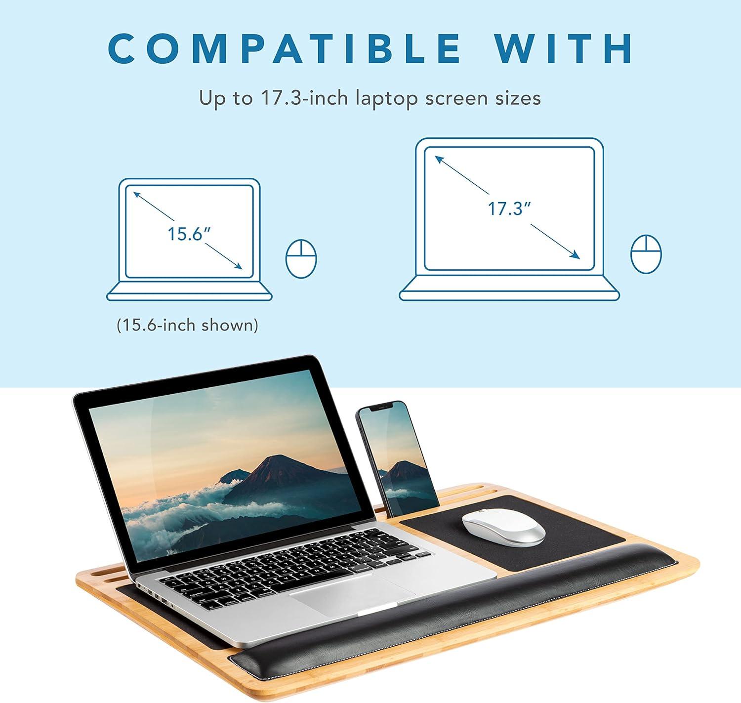 imageLAPGEAR Bamboo Pro Lap Board with Wrist Rest Mouse Pad and Phone Holder  Natural  Fits up to 173 Inch Laptops and Most Tablets  Style No 77101