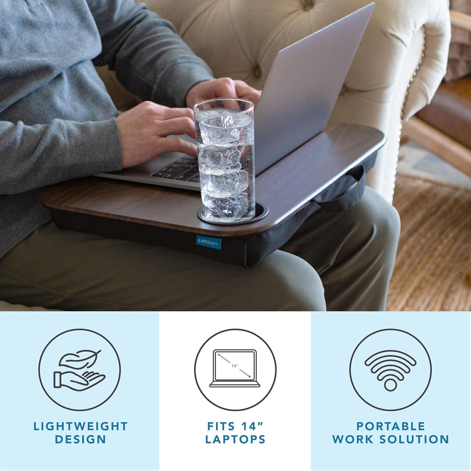 imageLAPGEAR Cup Holder Lap Desk with Device Ledge  White Marble  Fits up to 14 Inch Laptops  Style No 46305Espresso Woodgrain