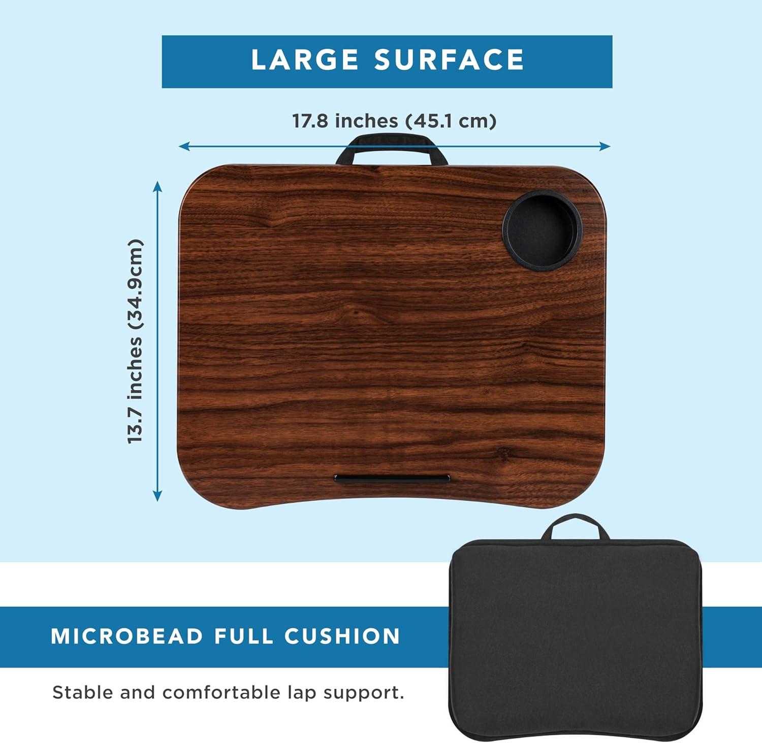 imageLAPGEAR Cup Holder Lap Desk with Device Ledge  White Marble  Fits up to 14 Inch Laptops  Style No 46305Espresso Woodgrain