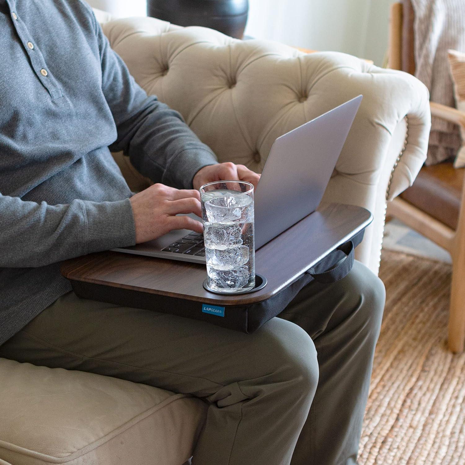 imageLAPGEAR Cup Holder Lap Desk with Device Ledge  White Marble  Fits up to 14 Inch Laptops  Style No 46305Espresso Woodgrain