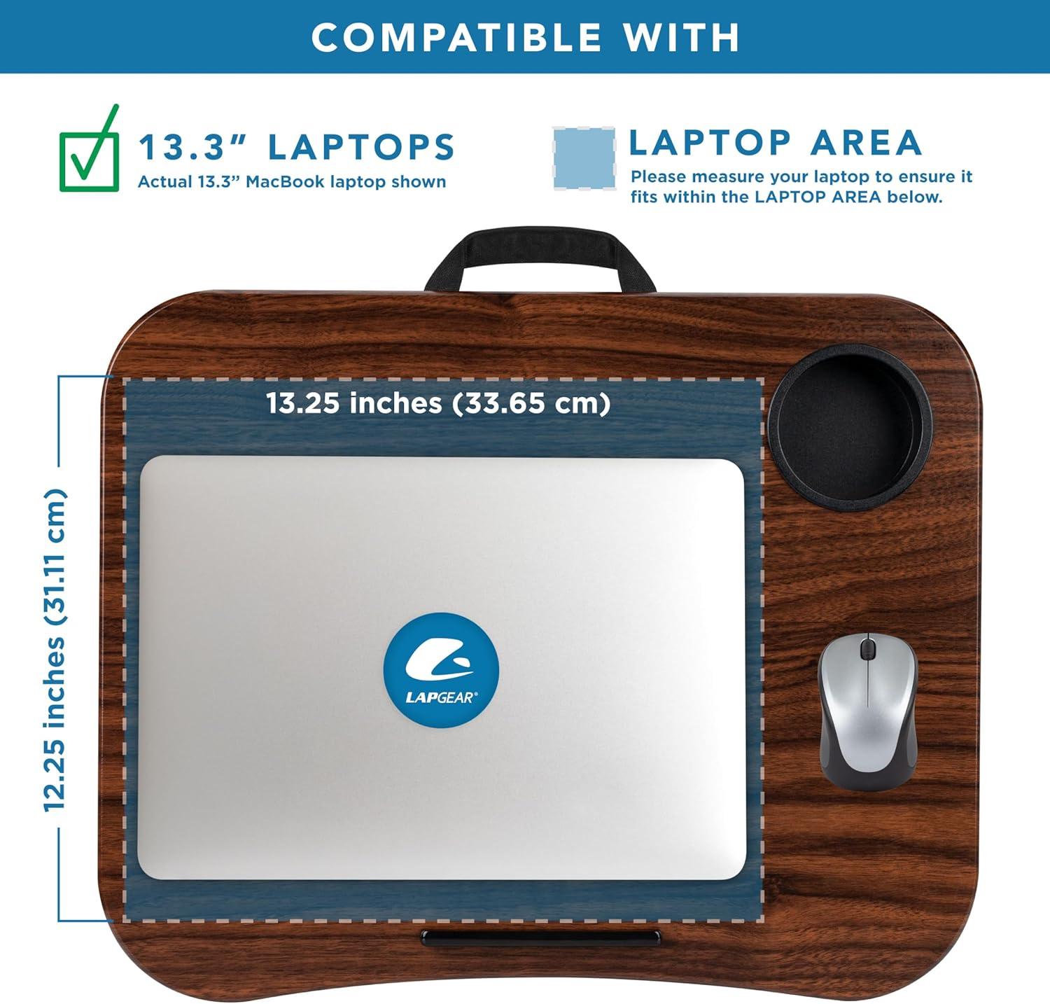 imageLAPGEAR Cup Holder Lap Desk with Device Ledge  White Marble  Fits up to 14 Inch Laptops  Style No 46305Espresso Woodgrain