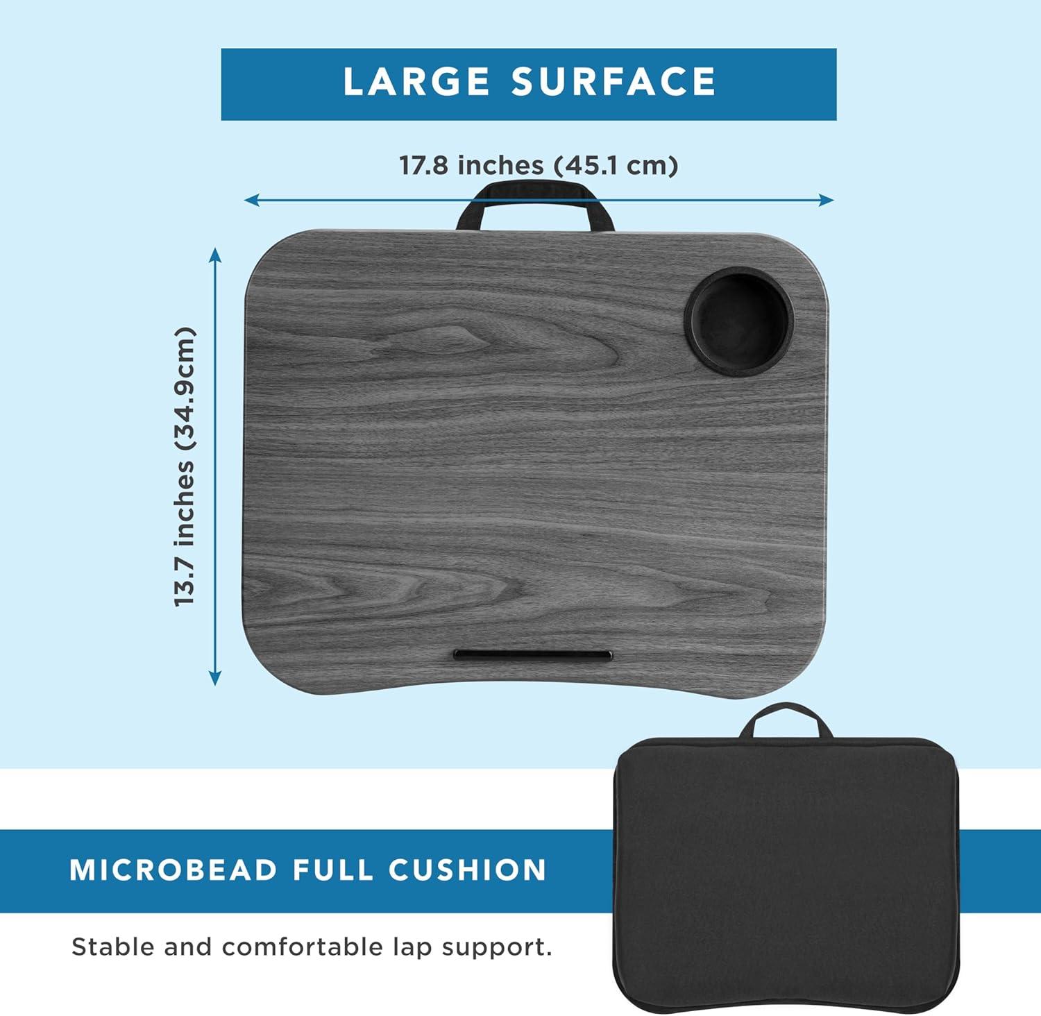 imageLAPGEAR Cup Holder Lap Desk with Device Ledge  White Marble  Fits up to 14 Inch Laptops  Style No 46305Gray Woodgrain