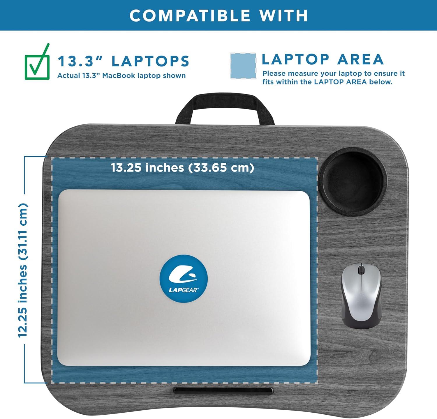 imageLAPGEAR Cup Holder Lap Desk with Device Ledge  White Marble  Fits up to 14 Inch Laptops  Style No 46305Gray Woodgrain