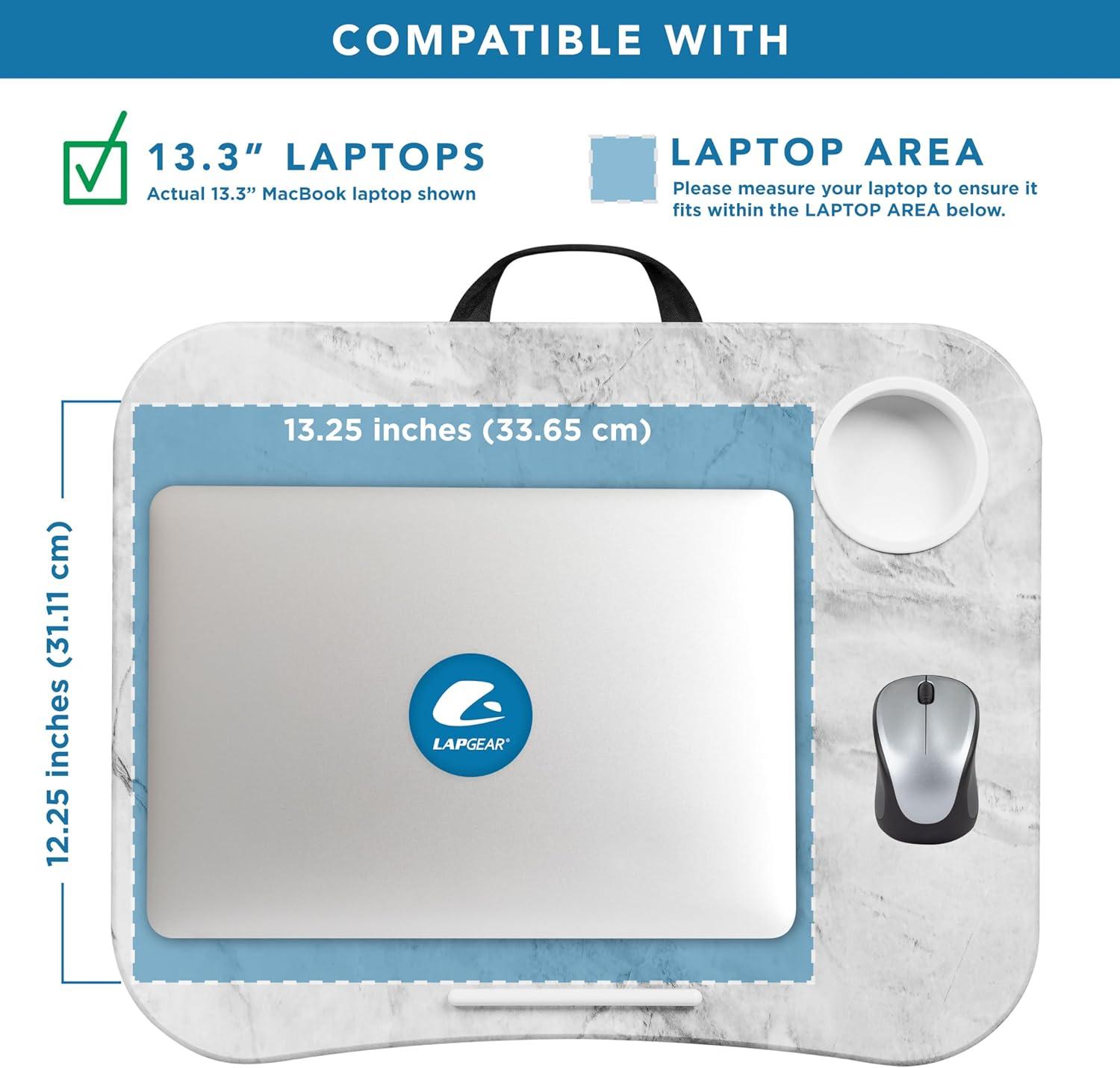 imageLAPGEAR Cup Holder Lap Desk with Device Ledge  White Marble  Fits up to 14 Inch Laptops  Style No 46305White Marble