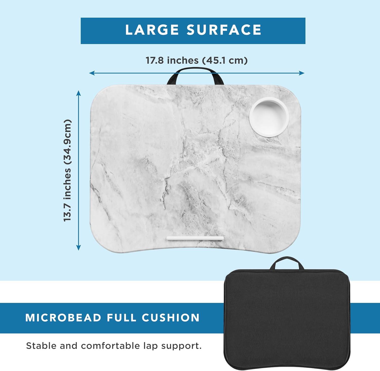 imageLAPGEAR Cup Holder Lap Desk with Device Ledge  White Marble  Fits up to 14 Inch Laptops  Style No 46305White Marble