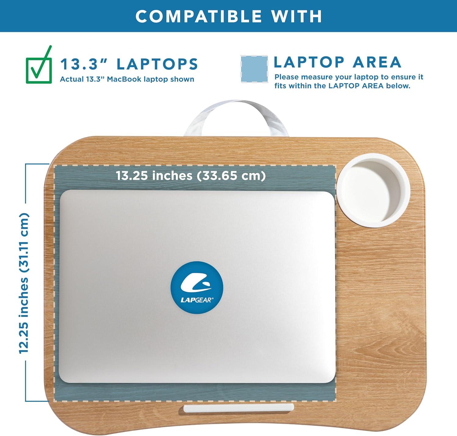 imageLAPGEAR Cup Holder Lap Desk with Device Ledge  White Marble  Fits up to 14 Inch Laptops  Style No 46305White Oak Woodgrain