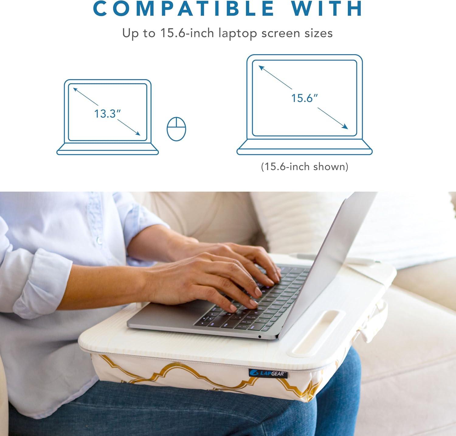 imageLAPGEAR Designer Lap Desk with Phone Holder and Device Ledge  Buffalo Check  Fits up to 156 Inch Laptops  Style No 45428Gold Quatrefoil