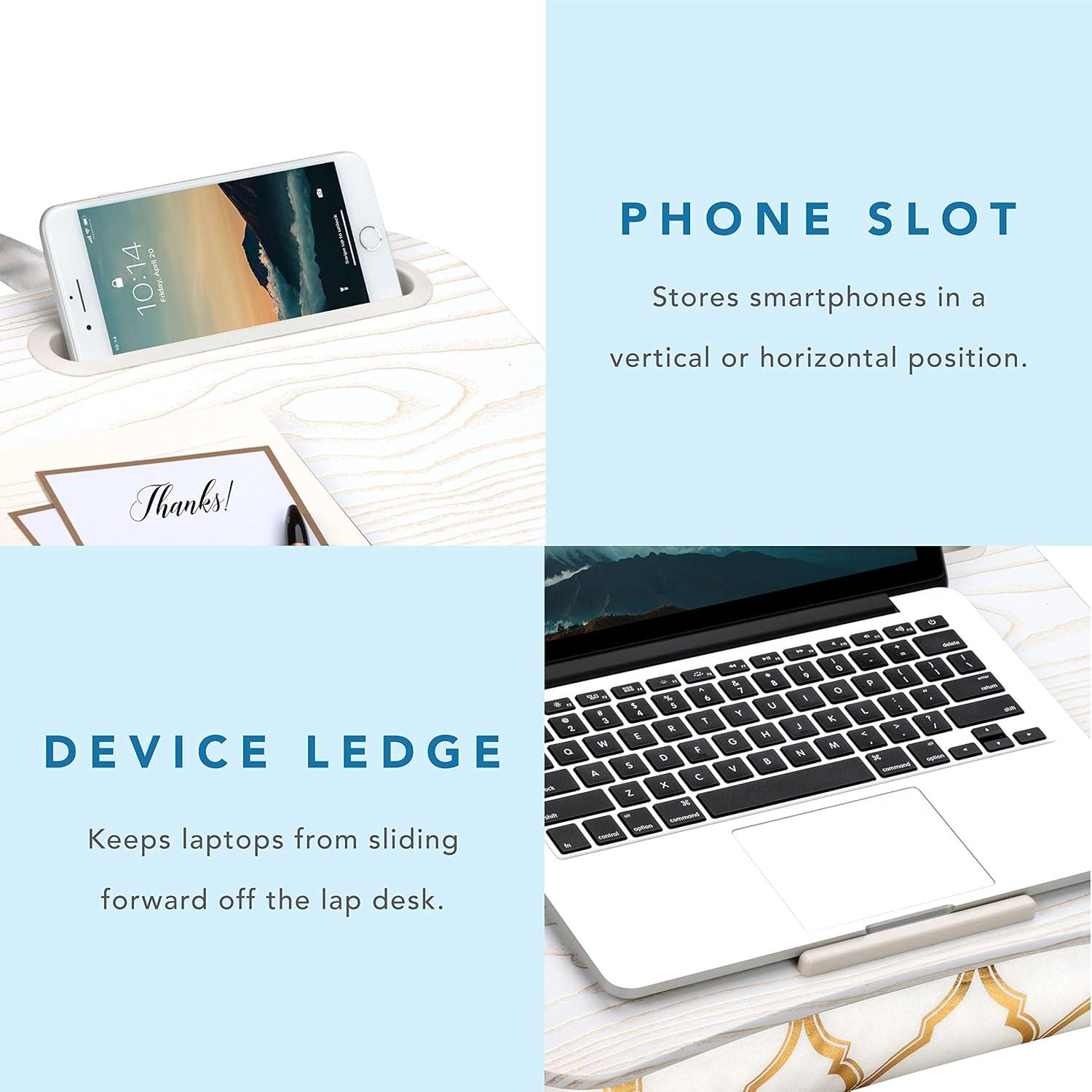 imageLAPGEAR Designer Lap Desk with Phone Holder and Device Ledge  Buffalo Check  Fits up to 156 Inch Laptops  Style No 45428Gold Quatrefoil