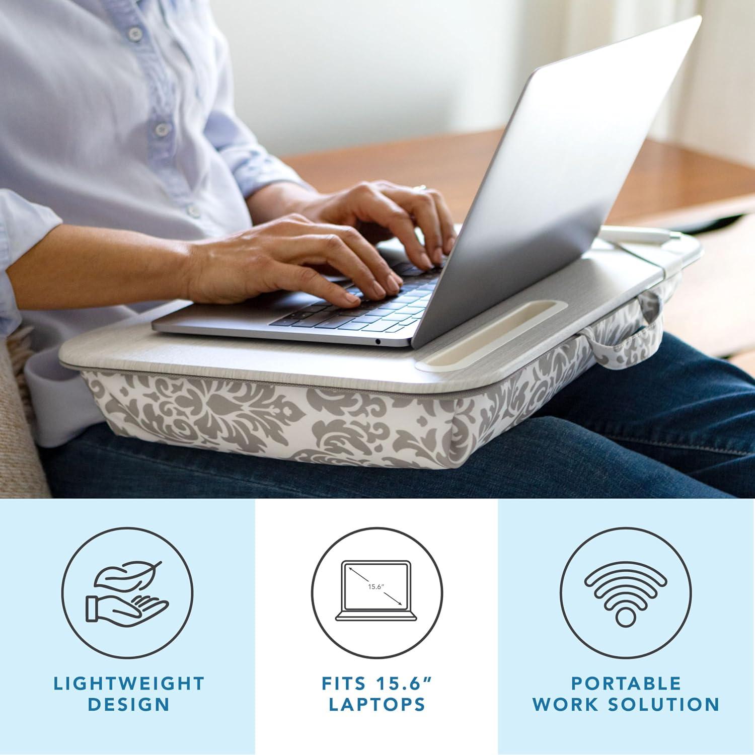 imageLAPGEAR Designer Lap Desk with Phone Holder and Device Ledge  Buffalo Check  Fits up to 156 Inch Laptops  Style No 45428Gray Damask