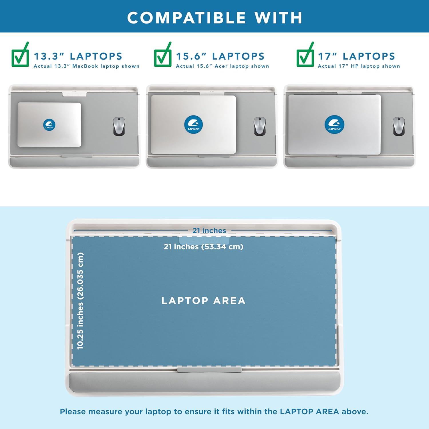 imageLAPGEAR Easy Tilt Leather Laptop Bed Desk with Adjustable Legs Wrist Rest Media Slot and Builtin Storage  Black  Fits up to 17 Inch Laptops  Style No 78508Gray