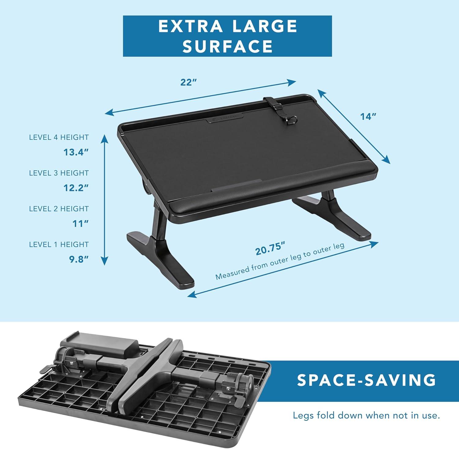 imageLAPGEAR Easy Tilt Leather Laptop Bed Desk with Adjustable Legs Wrist Rest Media Slot and Builtin Storage  Black  Fits up to 17 Inch Laptops  Style No 78508Black