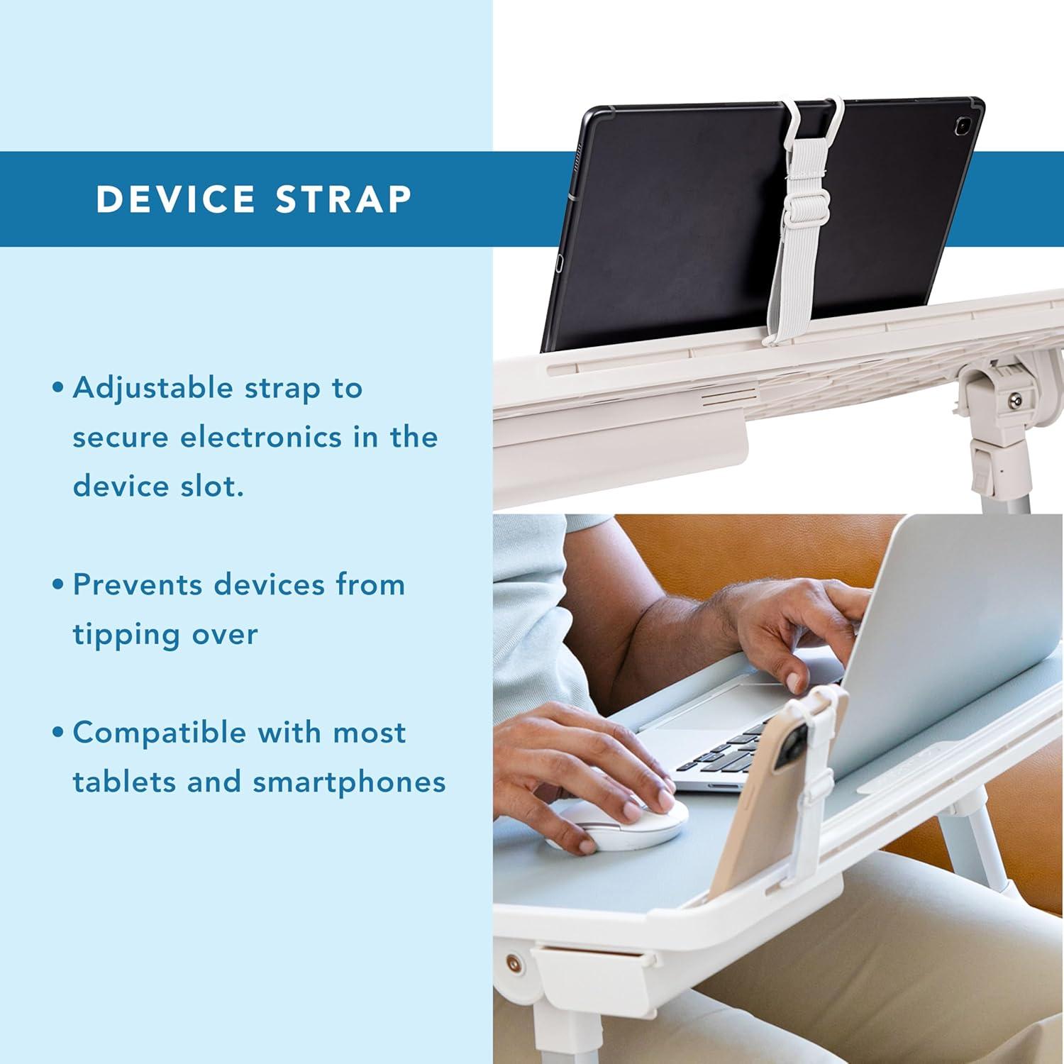 imageLAPGEAR Easy Tilt Leather Laptop Bed Desk with Adjustable Legs Wrist Rest Media Slot and Builtin Storage  Black  Fits up to 17 Inch Laptops  Style No 78508Gray