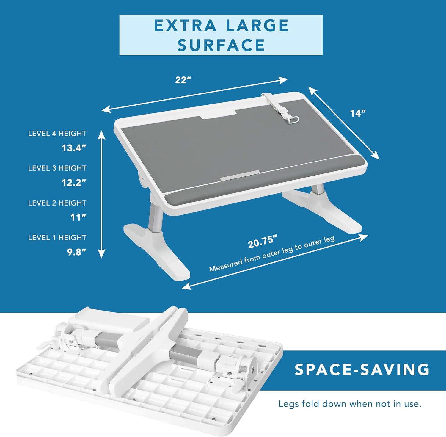 imageLAPGEAR Easy Tilt Leather Laptop Bed Desk with Adjustable Legs Wrist Rest Media Slot and Builtin Storage  Black  Fits up to 17 Inch Laptops  Style No 78508Gray
