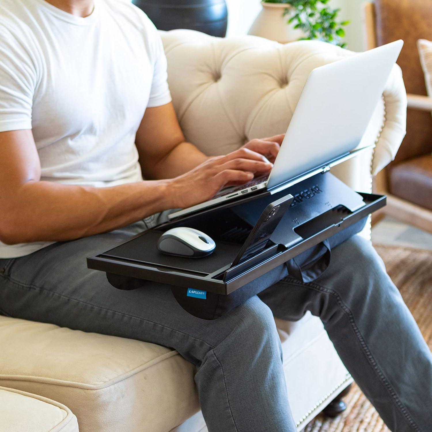 imageLAPGEAR Ergo Pro Lap Desk with 20 Adjustable Angles Mouse Pad and Phone Holder  Black  Fits up to 156 Inch Laptops and Most Tablets  Style No 49408Black