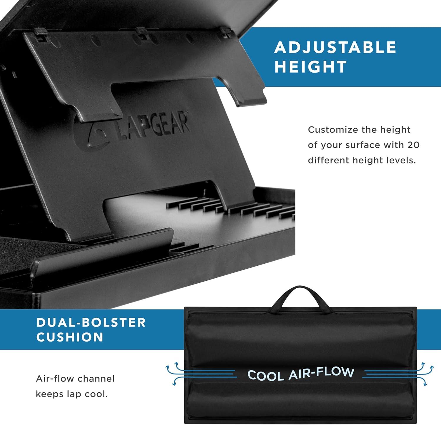 imageLAPGEAR Ergo Pro Lap Desk with 20 Adjustable Angles Mouse Pad and Phone Holder  Black  Fits up to 156 Inch Laptops and Most Tablets  Style No 49408Black