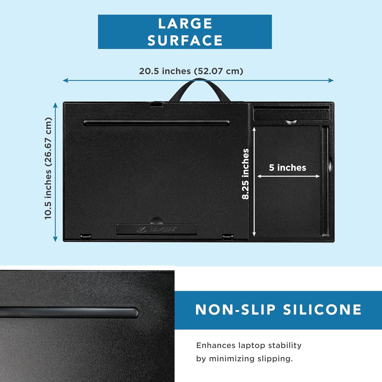 imageLAPGEAR Ergo Pro Lap Desk with 20 Adjustable Angles Mouse Pad and Phone Holder  Black  Fits up to 156 Inch Laptops and Most Tablets  Style No 49408Black