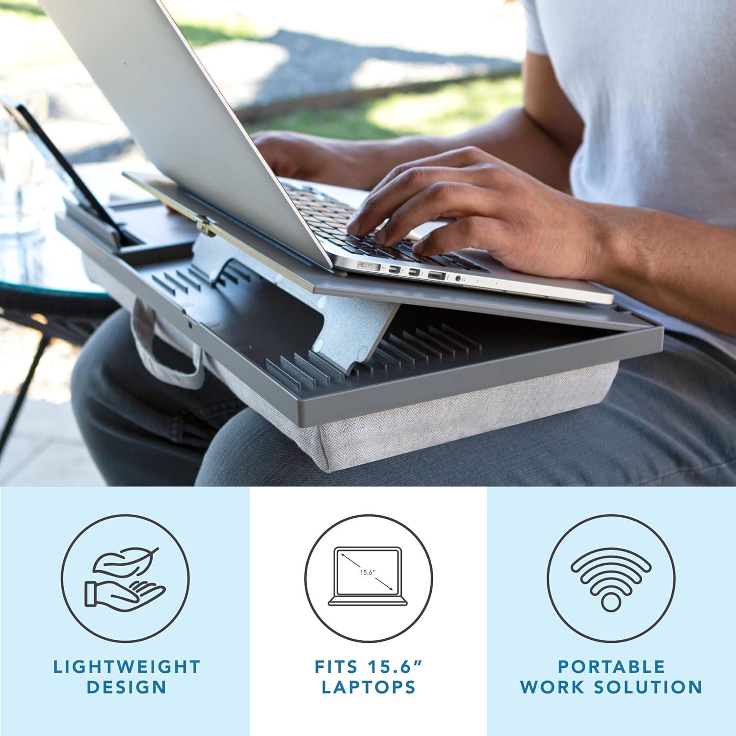 imageLAPGEAR Ergo Pro Lap Desk with 20 Adjustable Angles Mouse Pad and Phone Holder  Black  Fits up to 156 Inch Laptops and Most Tablets  Style No 49408Gray