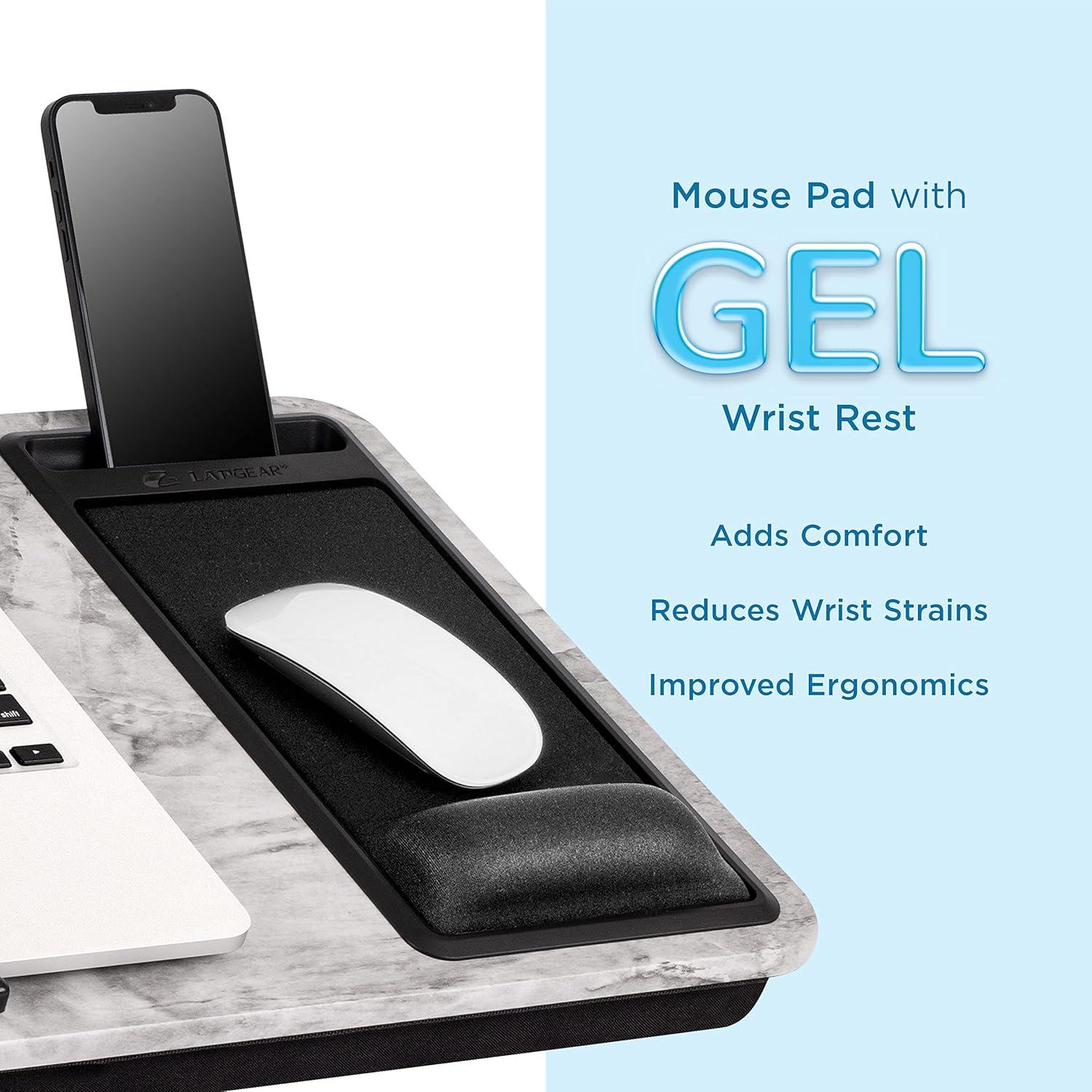 imageLAPGEAR Extra Large Adjustable Lap Desk with Gel Wrist Rest Mouse Pad Phone Holder Device Ledge and Booster Cushion  Gray Woodgrain  Fits up to 173 Inch Laptops  Style No 88105White Marble
