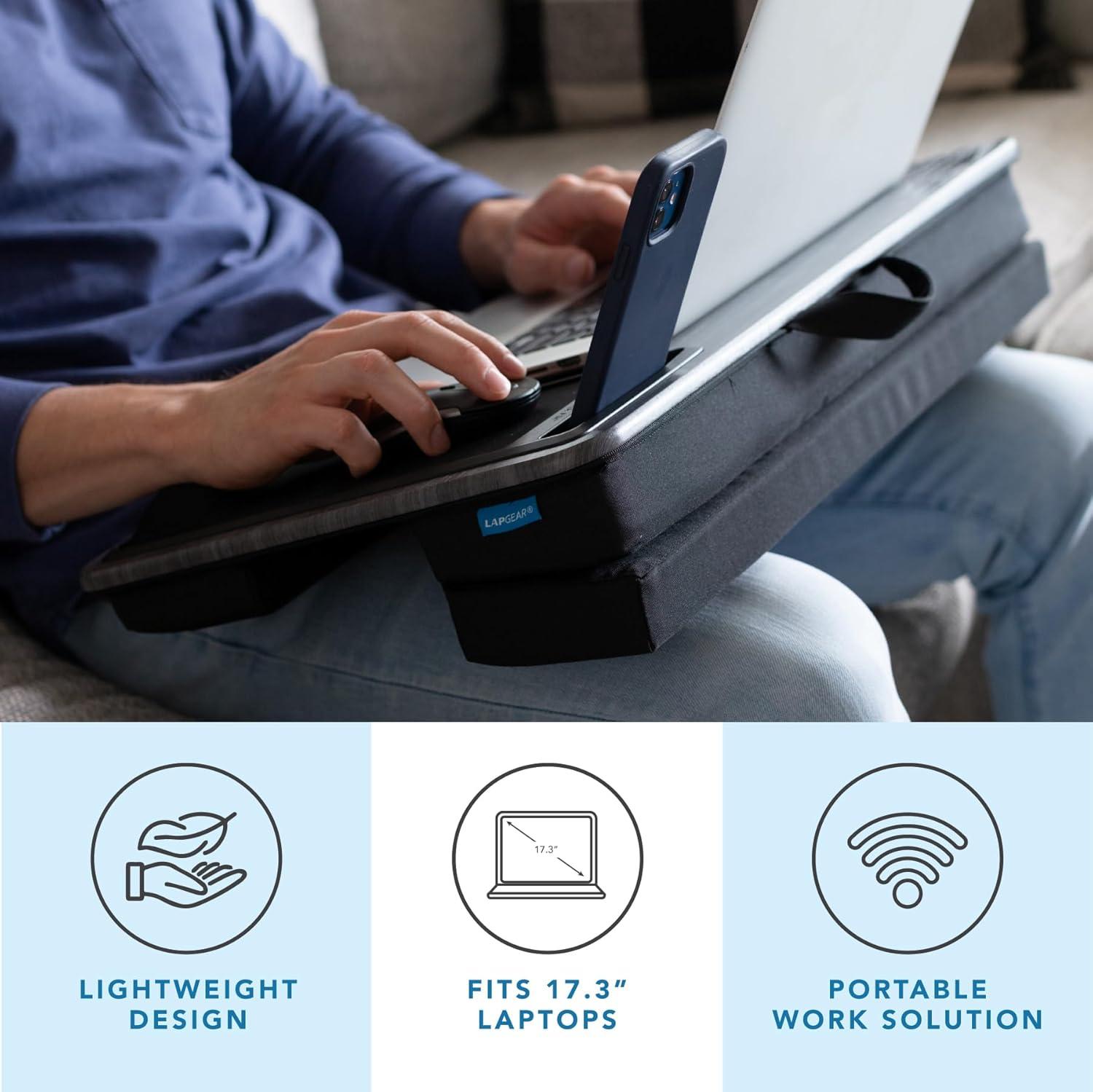 imageLAPGEAR Extra Large Adjustable Lap Desk with Gel Wrist Rest Mouse Pad Phone Holder Device Ledge and Booster Cushion  Gray Woodgrain  Fits up to 173 Inch Laptops  Style No 88105White Marble