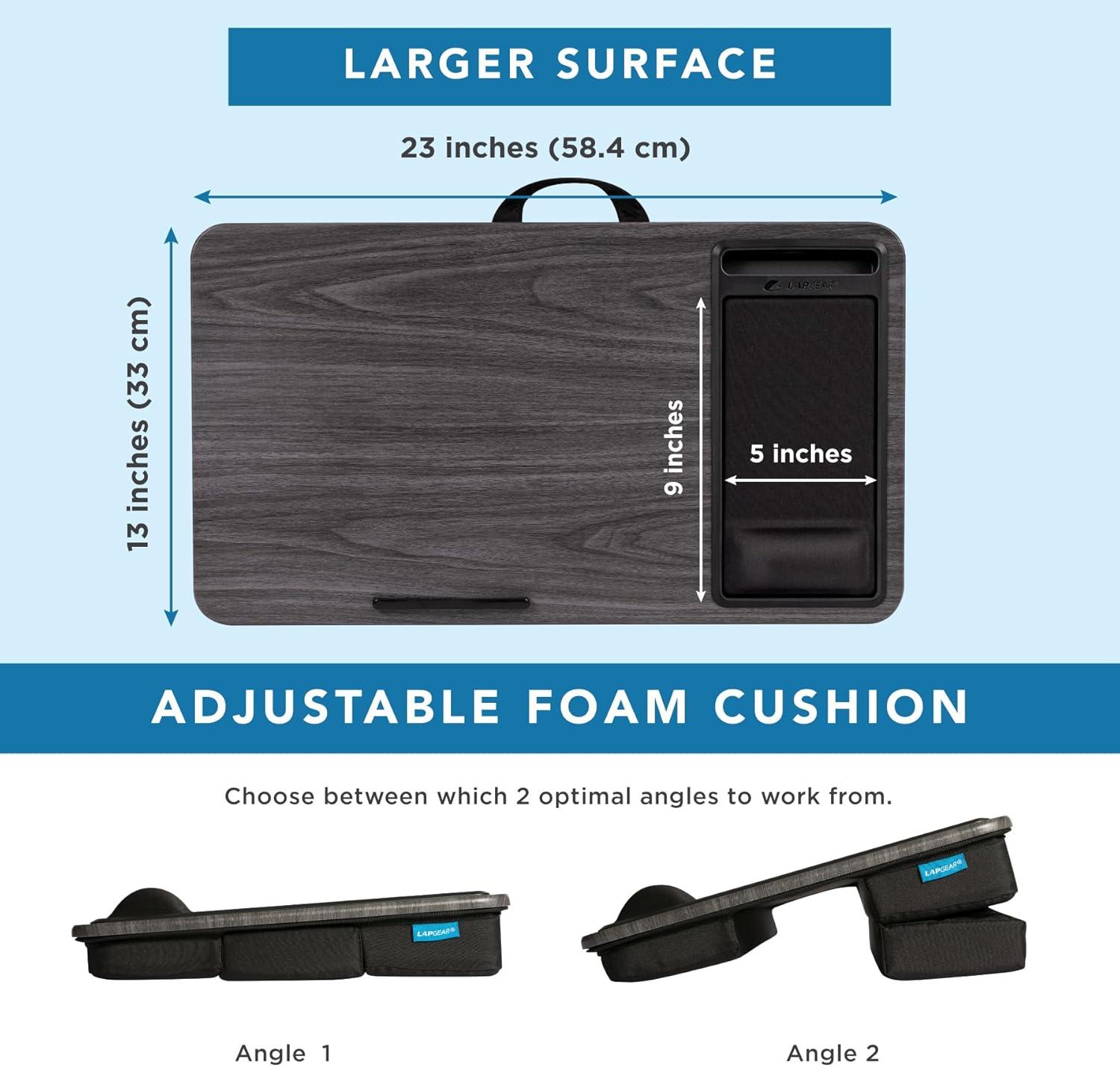 imageLAPGEAR Extra Large Adjustable Lap Desk with Gel Wrist Rest Mouse Pad Phone Holder Device Ledge and Booster Cushion  Gray Woodgrain  Fits up to 173 Inch Laptops  Style No 88105Gray Woodgrain