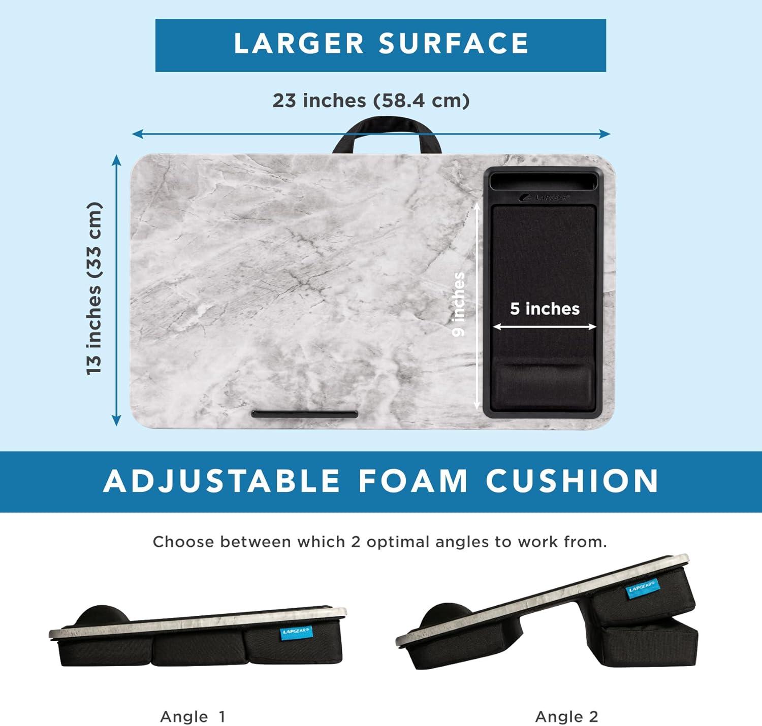 imageLAPGEAR Extra Large Adjustable Lap Desk with Gel Wrist Rest Mouse Pad Phone Holder Device Ledge and Booster Cushion  Gray Woodgrain  Fits up to 173 Inch Laptops  Style No 88105White Marble