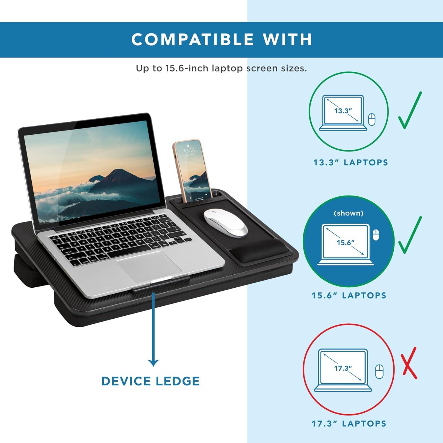 imageLAPGEAR Extra Large Adjustable Lap Desk with Gel Wrist Rest Mouse Pad Phone Holder Device Ledge and Booster Cushion  Gray Woodgrain  Fits up to 173 Inch Laptops  Style No 88105Black Carbon