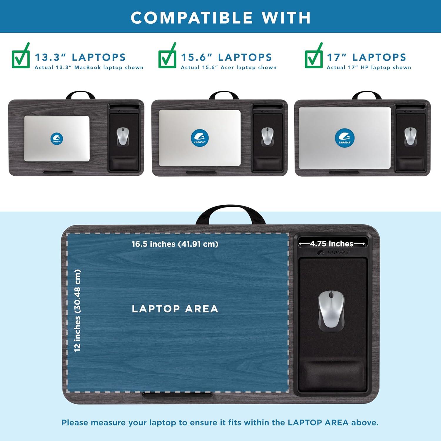 imageLAPGEAR Extra Large Adjustable Lap Desk with Gel Wrist Rest Mouse Pad Phone Holder Device Ledge and Booster Cushion  Gray Woodgrain  Fits up to 173 Inch Laptops  Style No 88105Gray Woodgrain