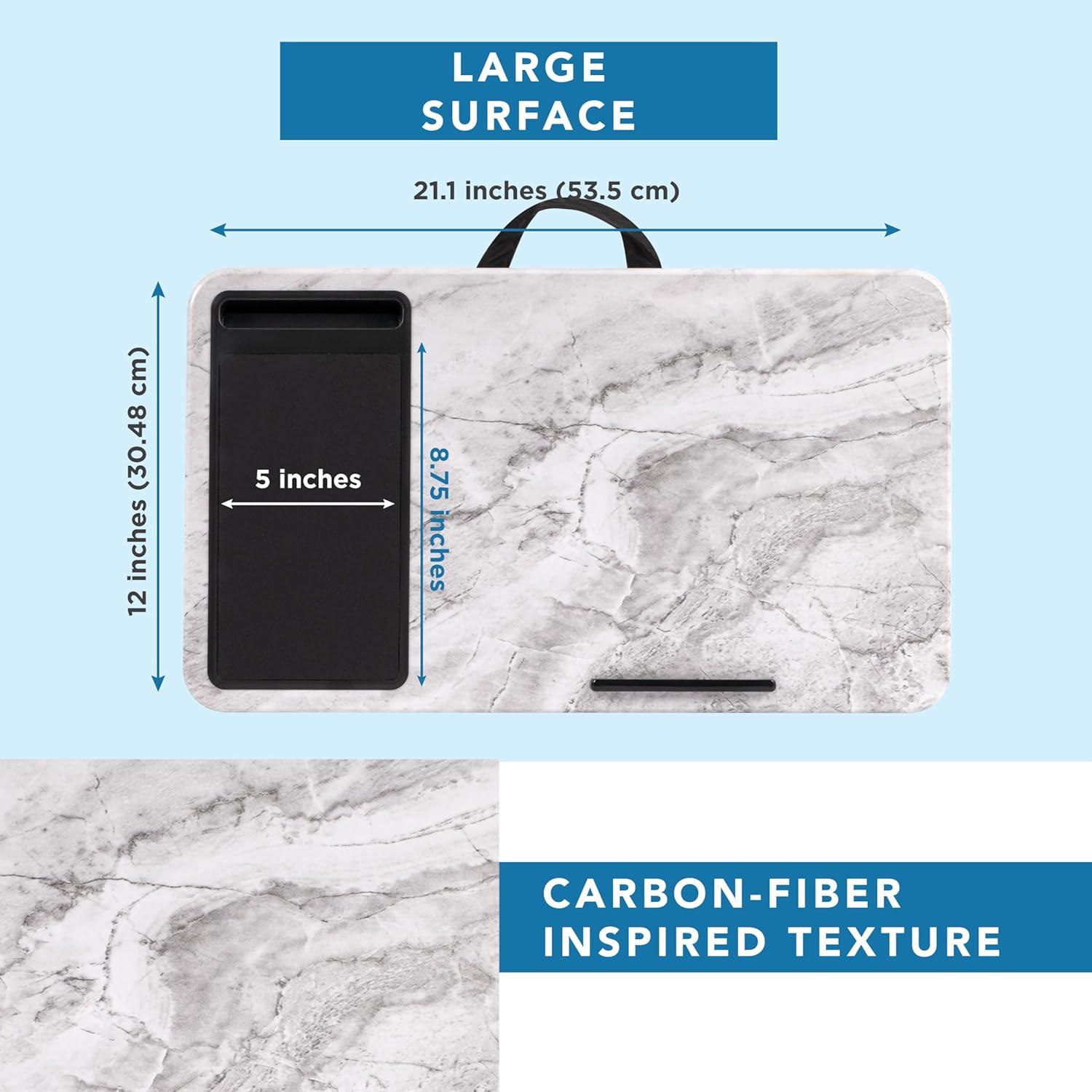 imageLAPGEAR Home Office Lap Desk  LeftHanded  with Mouse Pad Device Ledge and Phone Holder  White Marble  Fits up to 156 Inch Laptops  Style No 91411White Marble