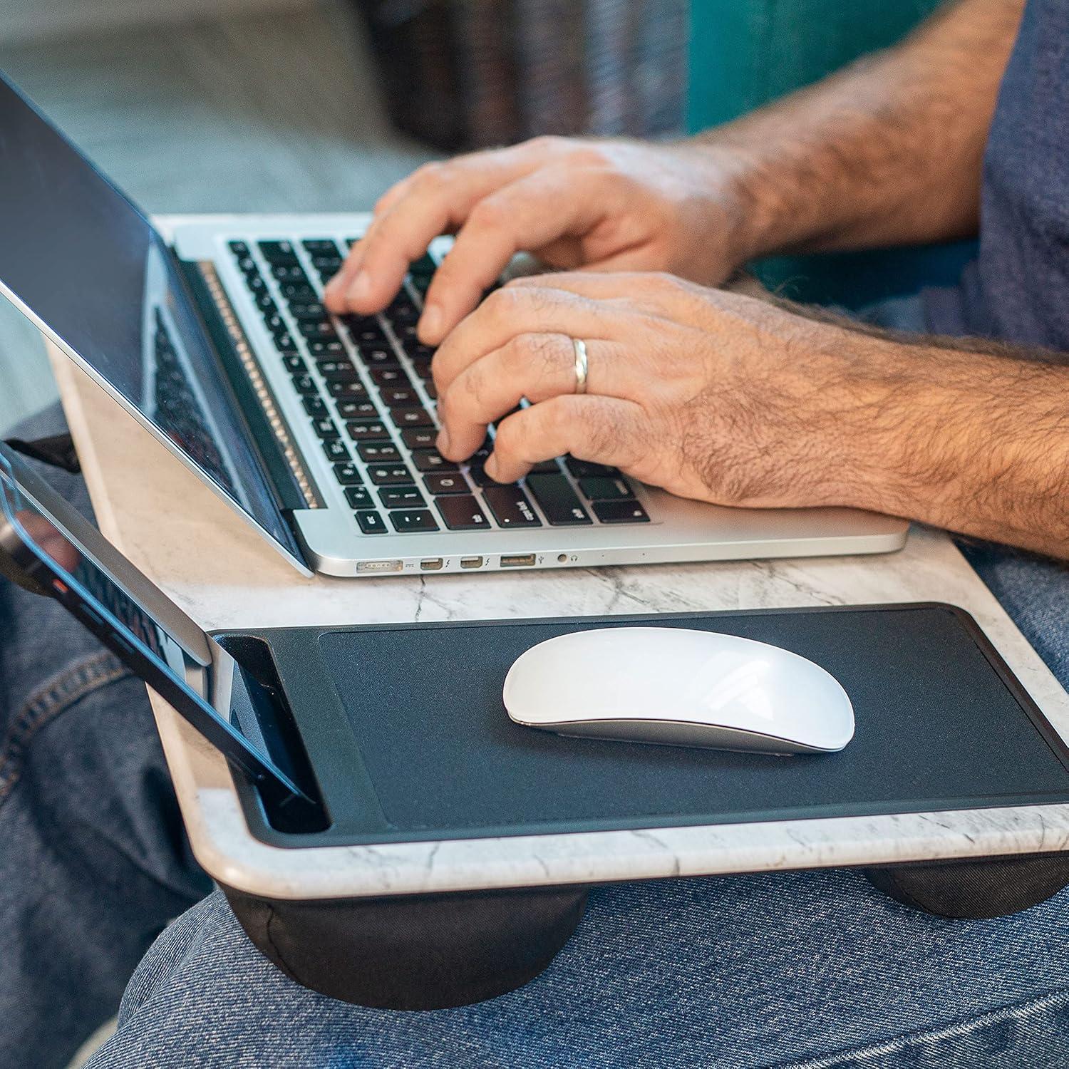 imageLAPGEAR Home Office Lap Desk  LeftHanded  with Mouse Pad Device Ledge and Phone Holder  White Marble  Fits up to 156 Inch Laptops  Style No 91411White Marble