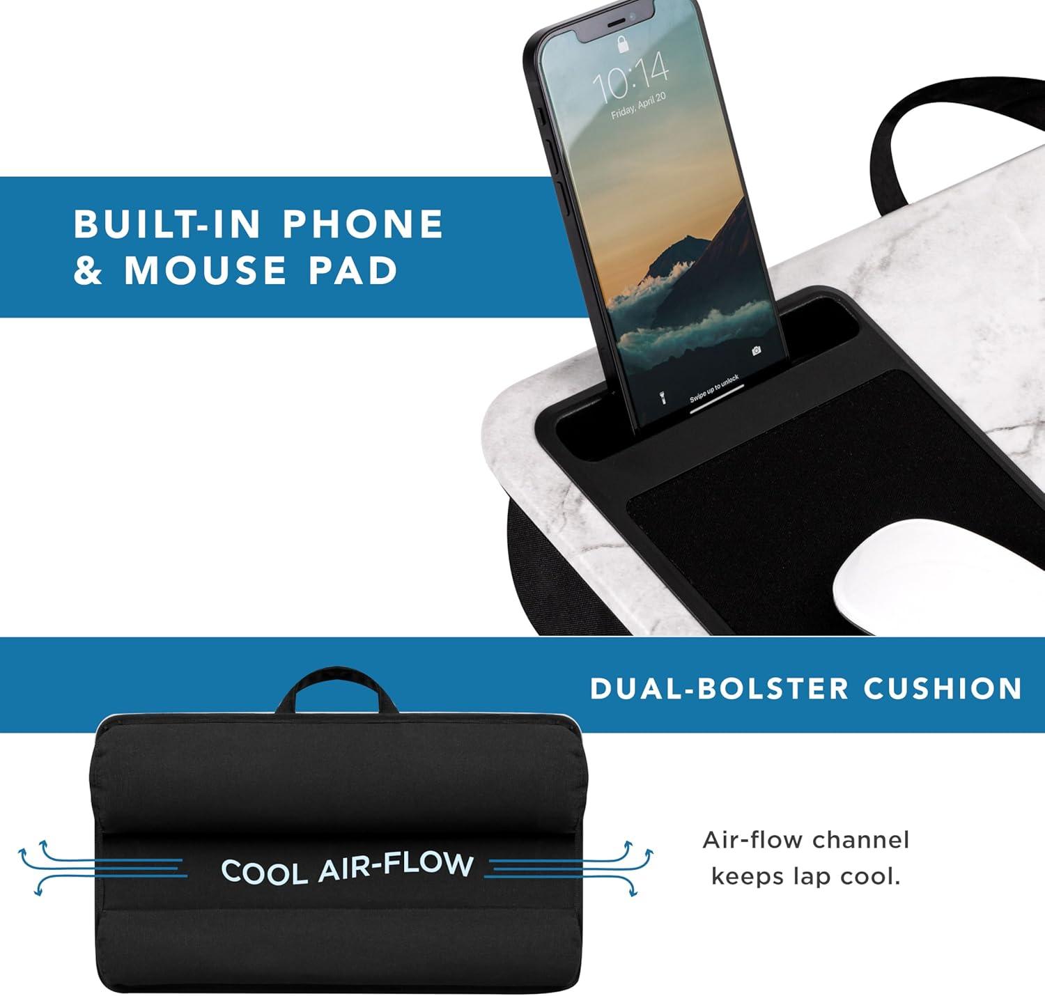 imageLAPGEAR Home Office Lap Desk  LeftHanded  with Mouse Pad Device Ledge and Phone Holder  White Marble  Fits up to 156 Inch Laptops  Style No 91411White Marble