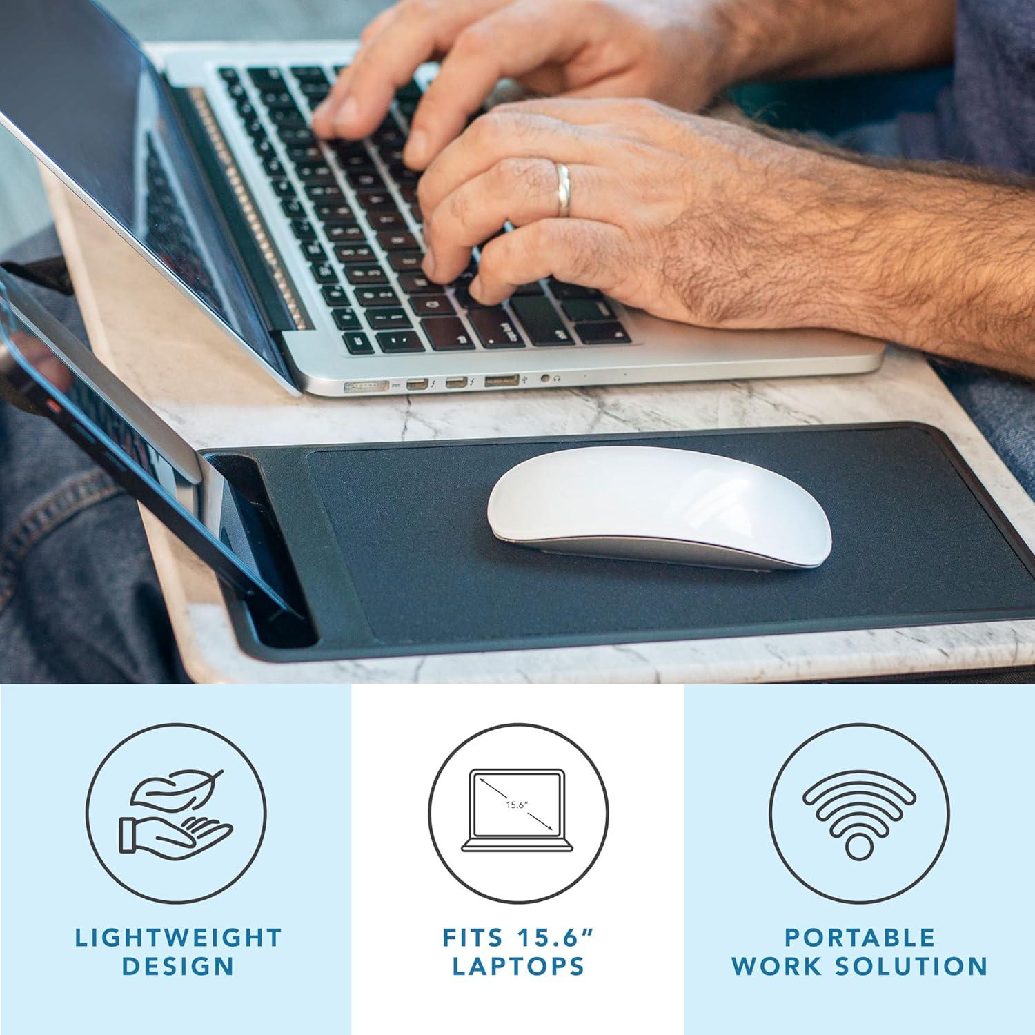 imageLAPGEAR Home Office Lap Desk  LeftHanded  with Mouse Pad Device Ledge and Phone Holder  White Marble  Fits up to 156 Inch Laptops  Style No 91411White Marble