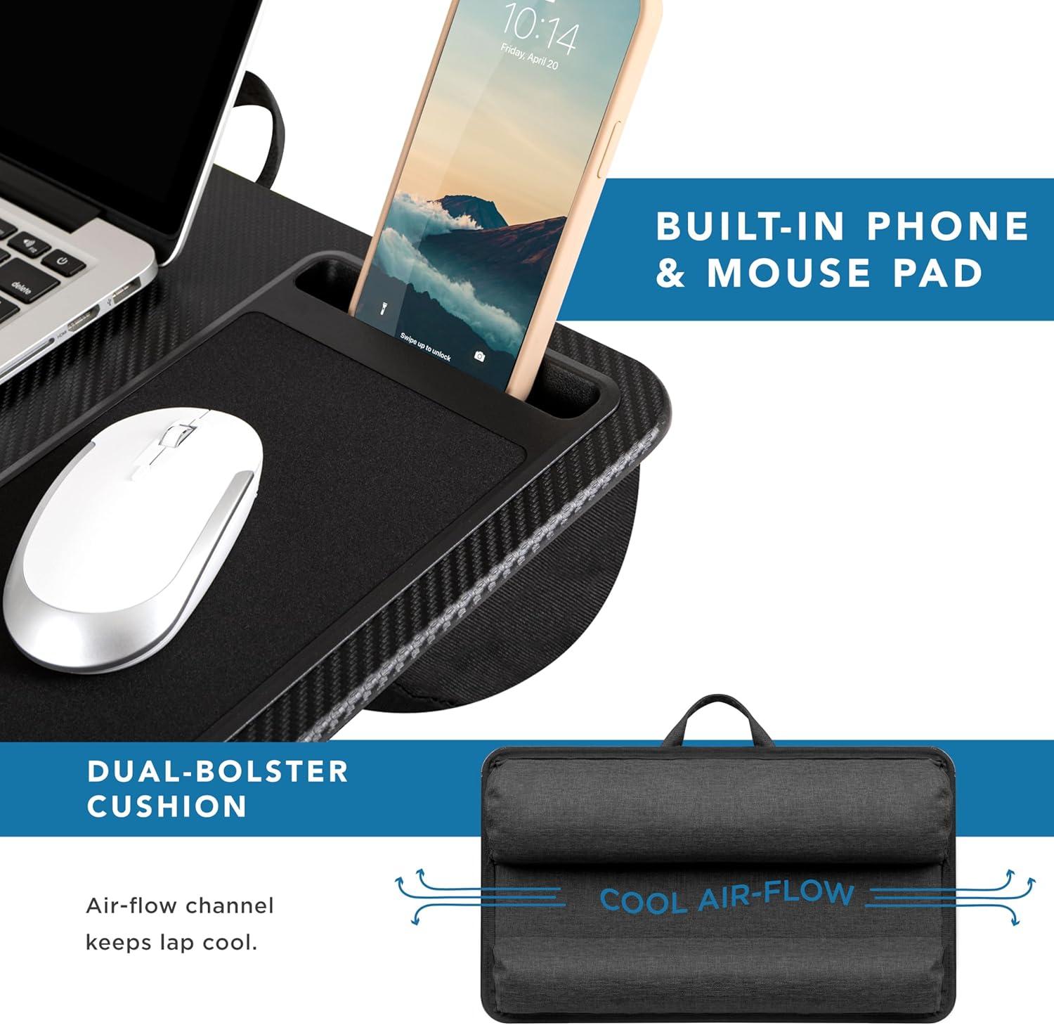 imageLAPGEAR Home Office Pro Lap Desk with Wrist Rest Mouse Pad and Phone Holder  Taj Mahal Marble  Fits up to 156 Inch Laptops  Style No 91601Black Carbon