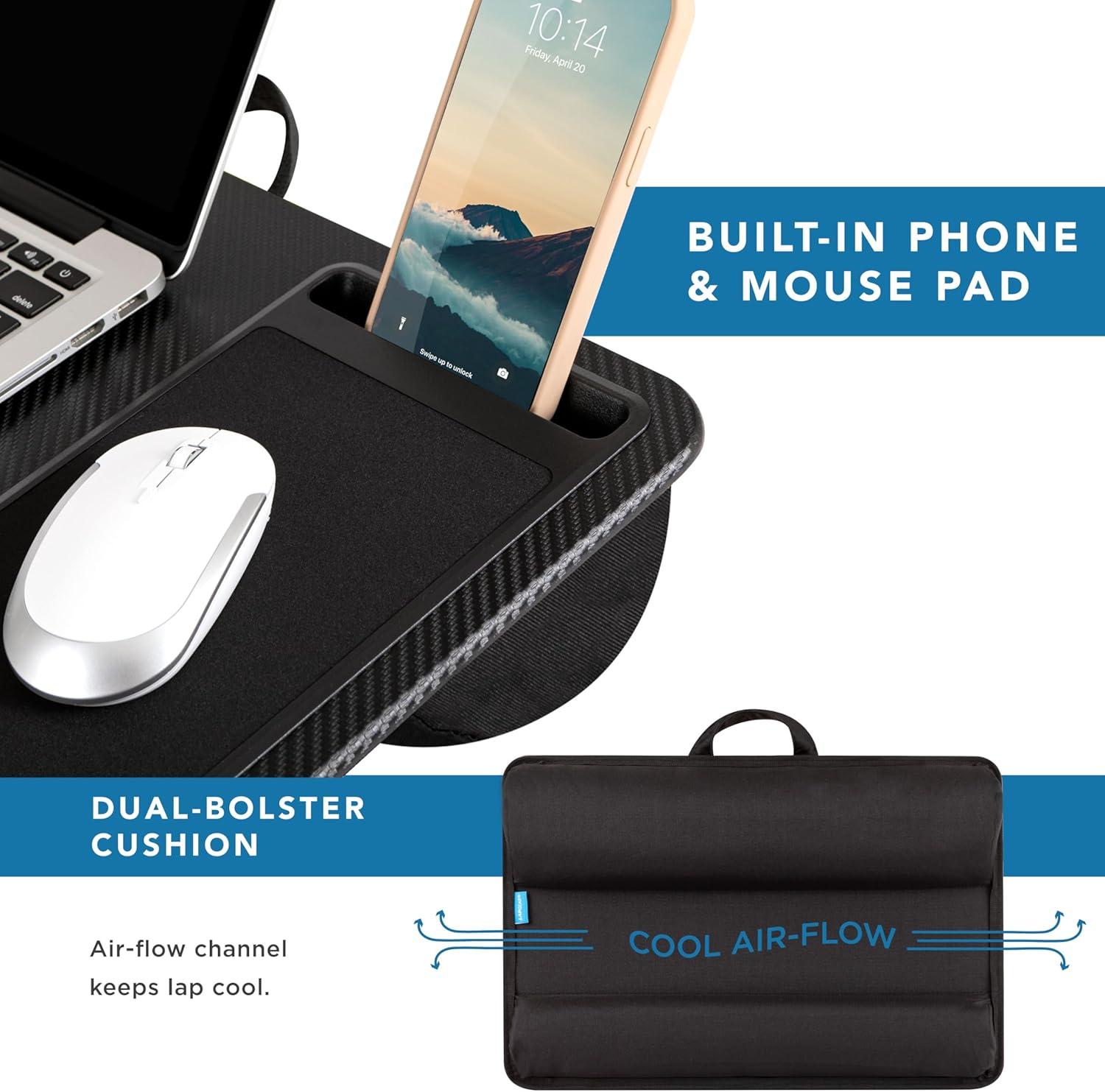 imageLAPGEAR Home Office Pro Lap Desk with Wrist Rest Mouse Pad and Phone Holder  Taj Mahal Marble  Fits up to 156 Inch Laptops  Style No 91601Black Carbon