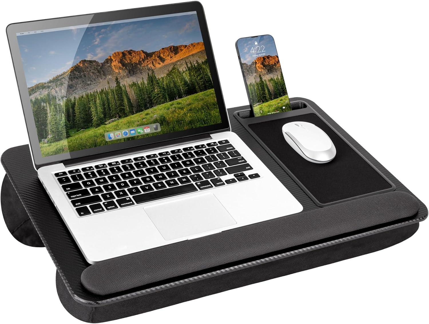 imageLAPGEAR Home Office Pro Lap Desk with Wrist Rest Mouse Pad and Phone Holder  Taj Mahal Marble  Fits up to 156 Inch Laptops  Style No 91601Black Carbon