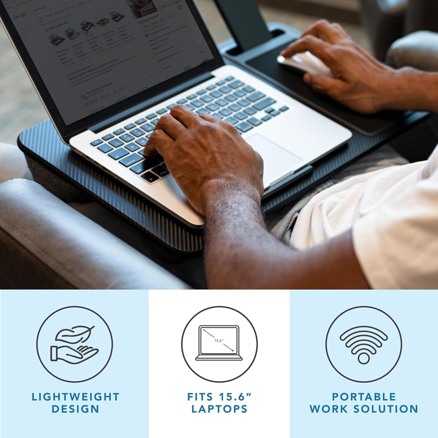 imageLAPGEAR Home Office Pro Lap Desk with Wrist Rest Mouse Pad and Phone Holder  Taj Mahal Marble  Fits up to 156 Inch Laptops  Style No 91601Black Carbon