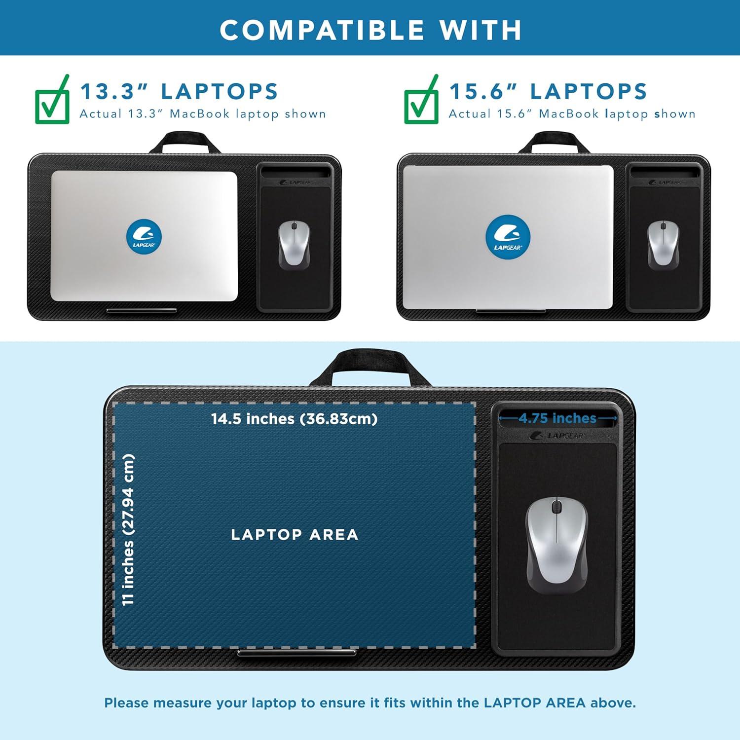 imageLAPGEAR Home Office Pro Lap Desk with Wrist Rest Mouse Pad and Phone Holder  Taj Mahal Marble  Fits up to 156 Inch Laptops  Style No 91601Black Carbon