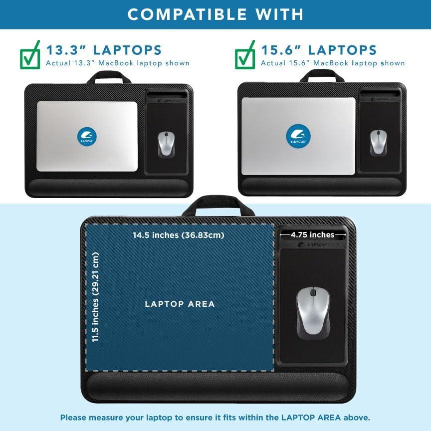 imageLAPGEAR Home Office Pro Lap Desk with Wrist Rest Mouse Pad and Phone Holder  Taj Mahal Marble  Fits up to 156 Inch Laptops  Style No 91601Black Carbon