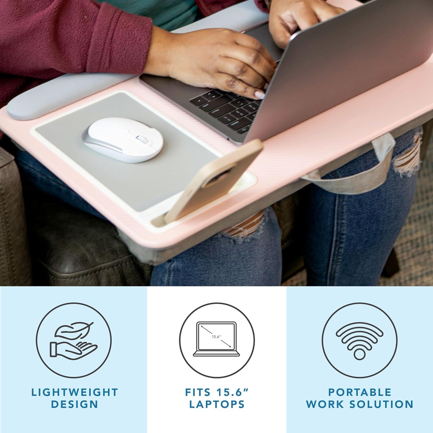 imageLAPGEAR Home Office Pro Lap Desk with Wrist Rest Mouse Pad and Phone Holder  Taj Mahal Marble  Fits up to 156 Inch Laptops  Style No 91601Blush Pink