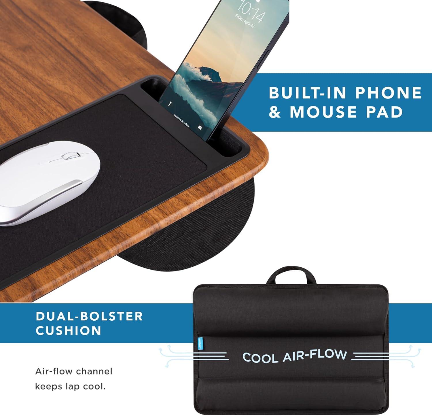 imageLAPGEAR Home Office Pro Lap Desk with Wrist Rest Mouse Pad and Phone Holder  Taj Mahal Marble  Fits up to 156 Inch Laptops  Style No 91601Espresso Woodgrain