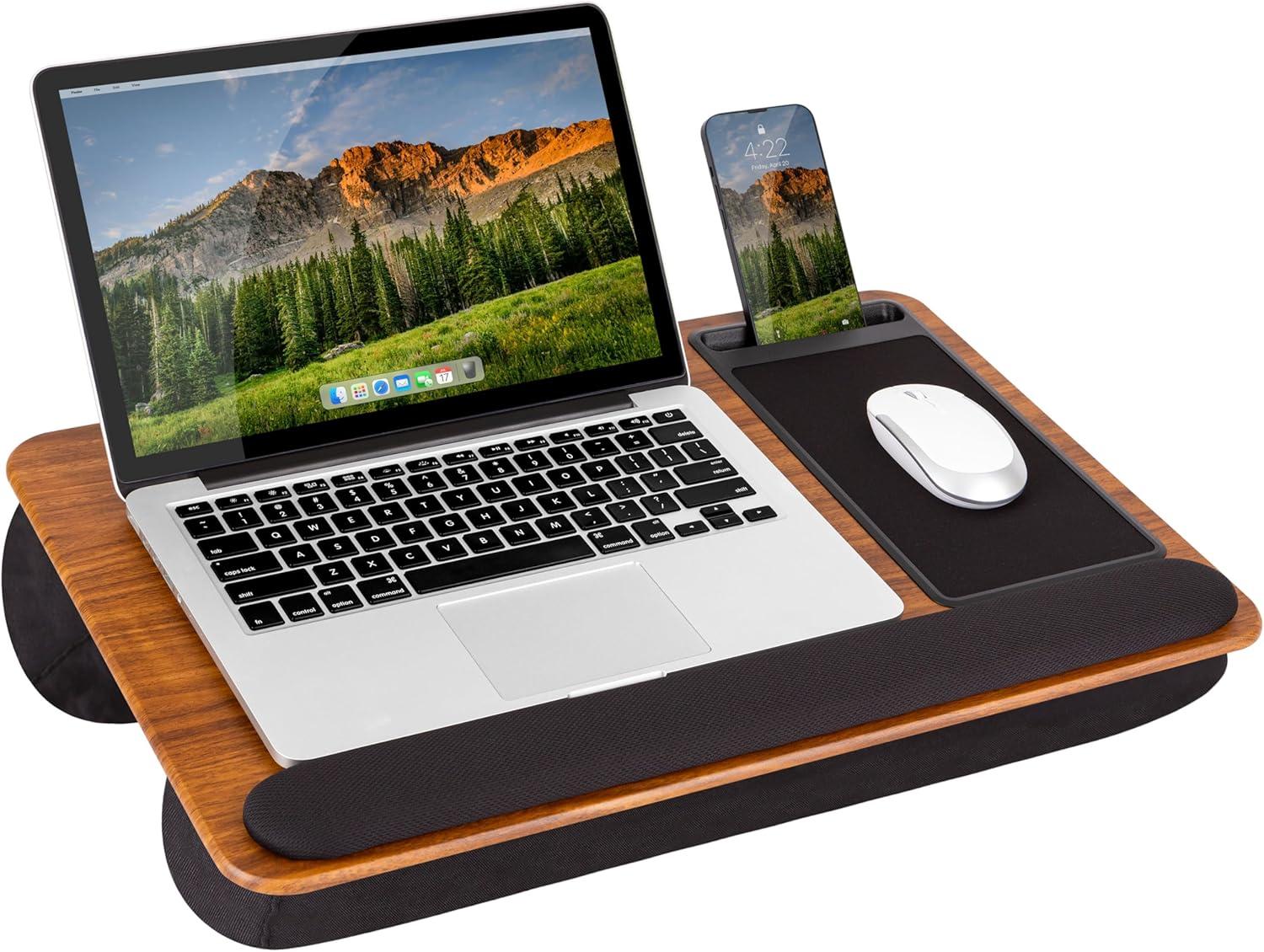 imageLAPGEAR Home Office Pro Lap Desk with Wrist Rest Mouse Pad and Phone Holder  Taj Mahal Marble  Fits up to 156 Inch Laptops  Style No 91601Espresso Woodgrain
