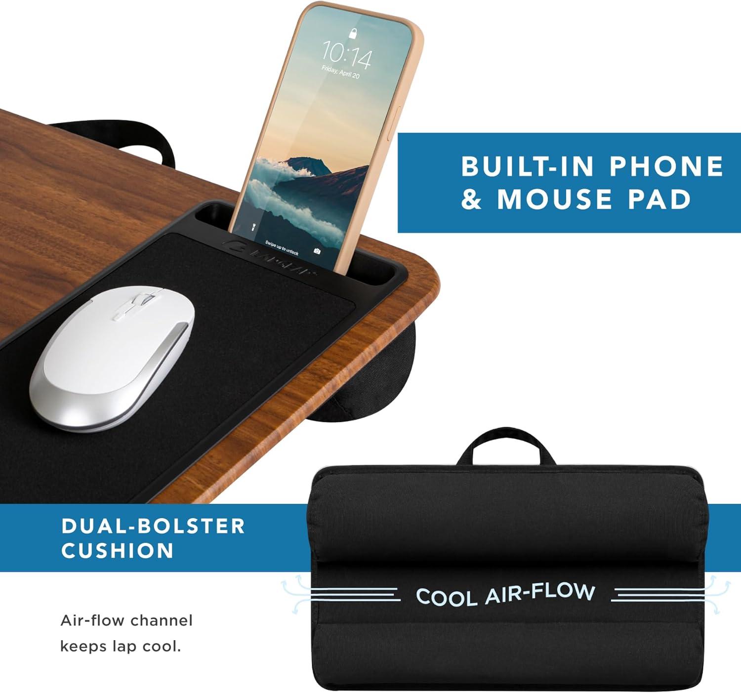 imageLAPGEAR Home Office Pro Lap Desk with Wrist Rest Mouse Pad and Phone Holder  Taj Mahal Marble  Fits up to 156 Inch Laptops  Style No 91601Espresso Woodgrain