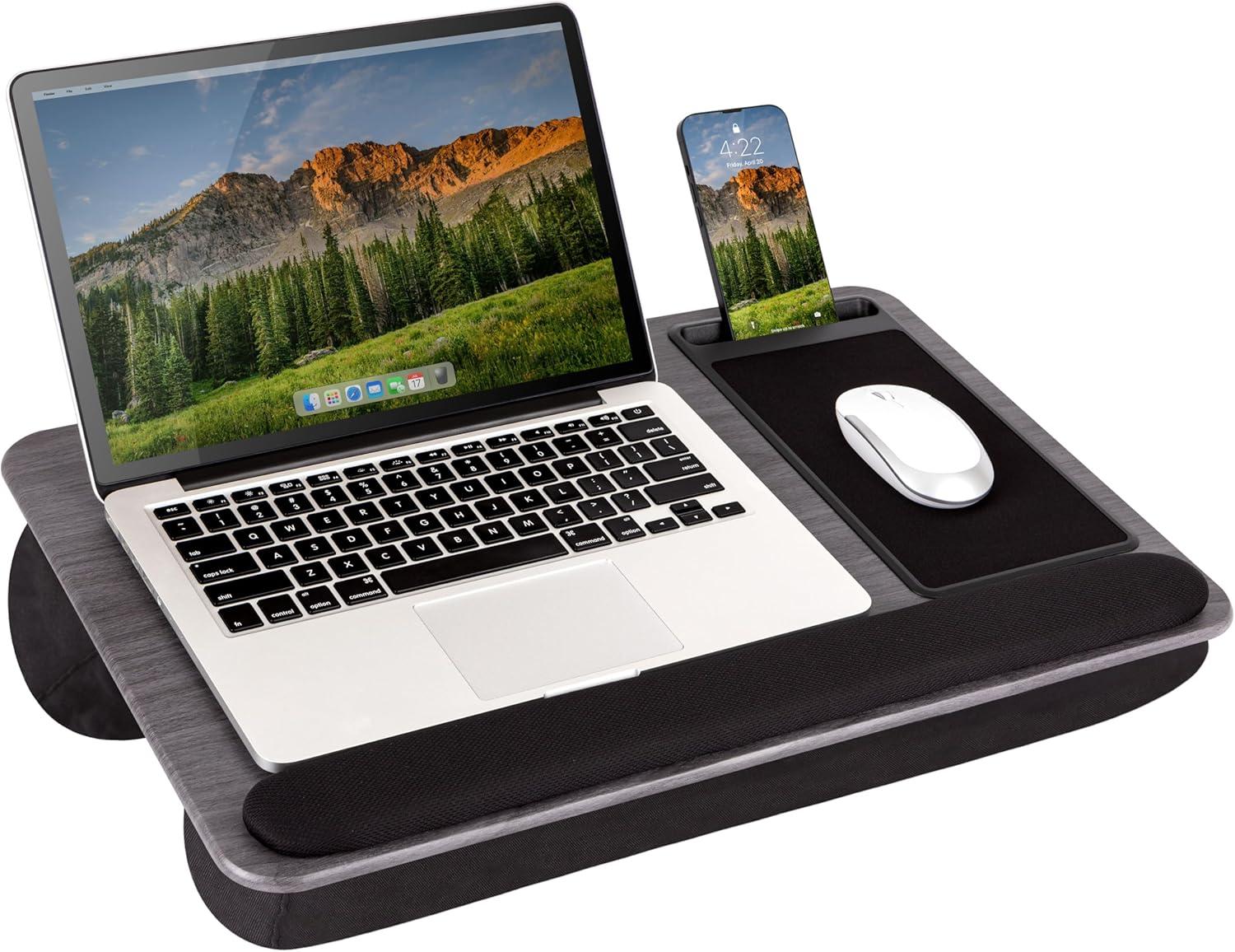 imageLAPGEAR Home Office Pro Lap Desk with Wrist Rest Mouse Pad and Phone Holder  Taj Mahal Marble  Fits up to 156 Inch Laptops  Style No 91601Gray Woodgrain