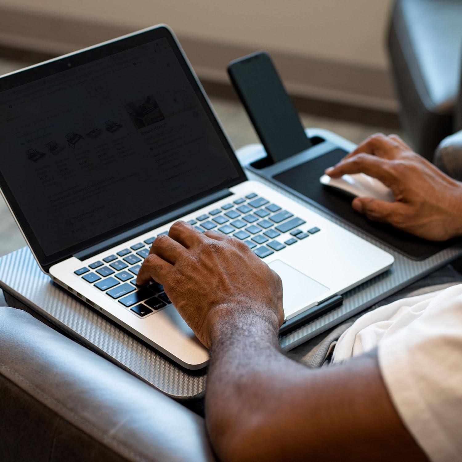 imageLAPGEAR Home Office Pro Lap Desk with Wrist Rest Mouse Pad and Phone Holder  Taj Mahal Marble  Fits up to 156 Inch Laptops  Style No 91601Silver Carbon