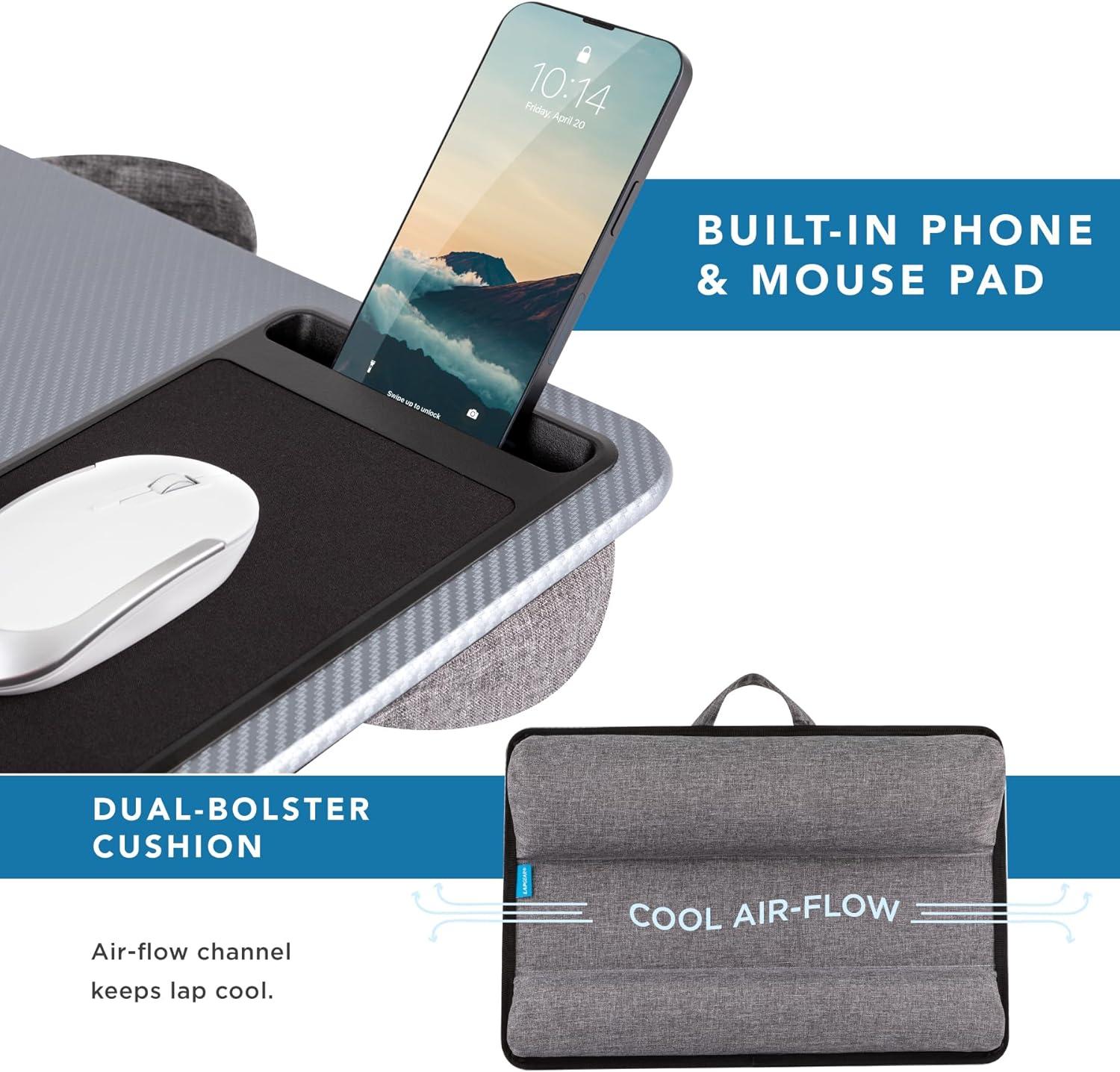 imageLAPGEAR Home Office Pro Lap Desk with Wrist Rest Mouse Pad and Phone Holder  Taj Mahal Marble  Fits up to 156 Inch Laptops  Style No 91601Silver Carbon