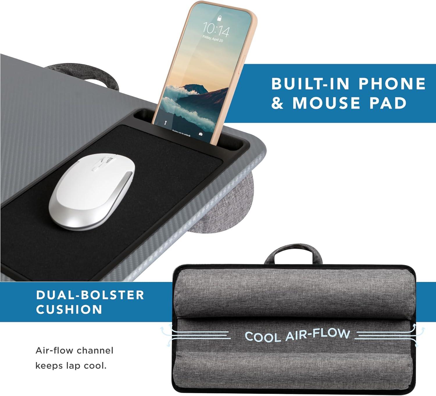 imageLAPGEAR Home Office Pro Lap Desk with Wrist Rest Mouse Pad and Phone Holder  Taj Mahal Marble  Fits up to 156 Inch Laptops  Style No 91601Silver Carbon