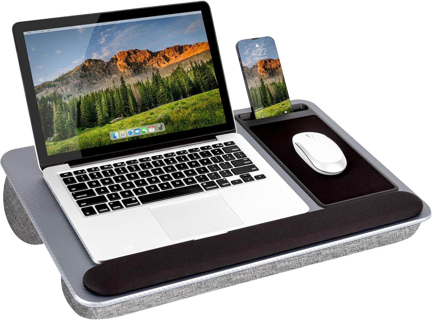 imageLAPGEAR Home Office Pro Lap Desk with Wrist Rest Mouse Pad and Phone Holder  Taj Mahal Marble  Fits up to 156 Inch Laptops  Style No 91601Silver Carbon