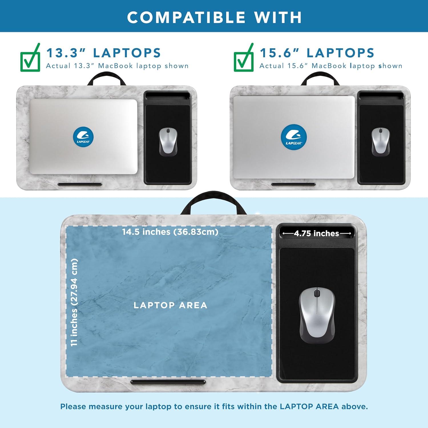 imageLAPGEAR Home Office Pro Lap Desk with Wrist Rest Mouse Pad and Phone Holder  Taj Mahal Marble  Fits up to 156 Inch Laptops  Style No 91601White Marble