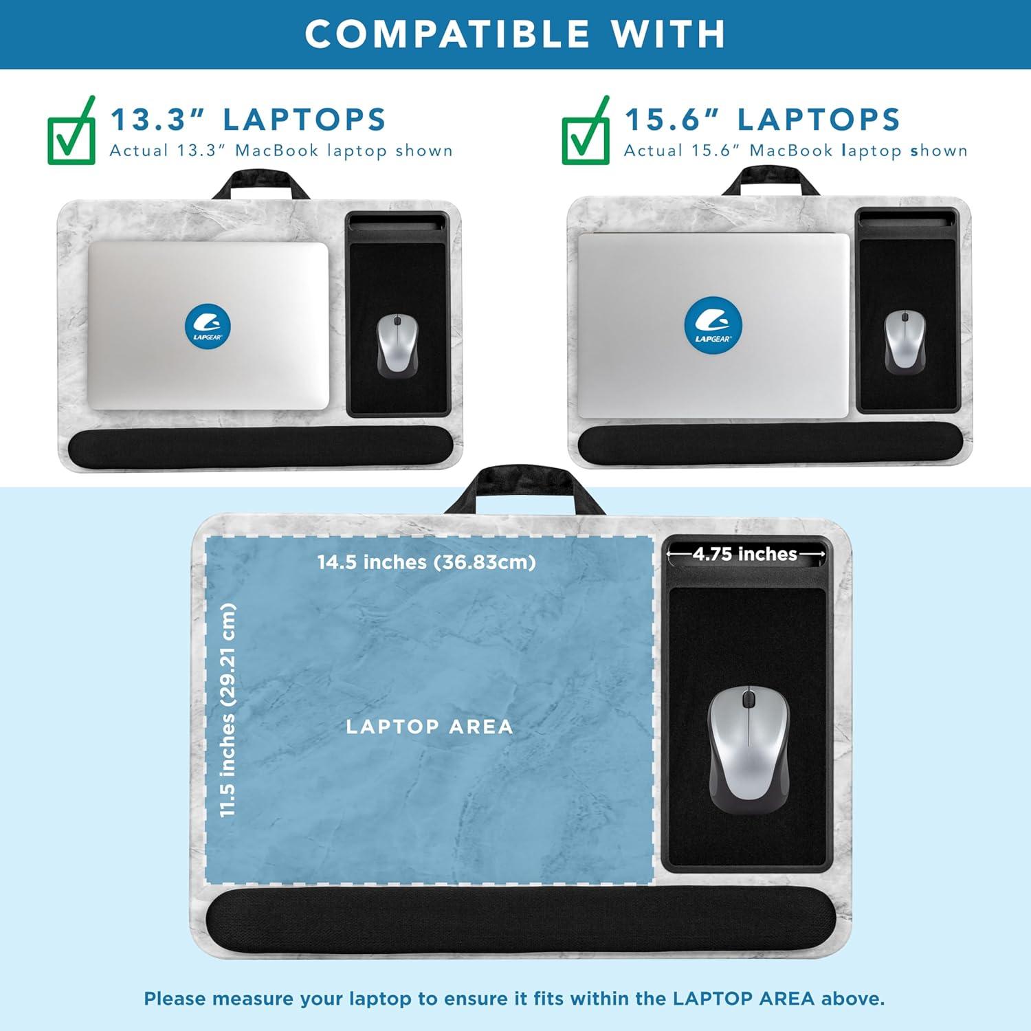 imageLAPGEAR Home Office Pro Lap Desk with Wrist Rest Mouse Pad and Phone Holder  Taj Mahal Marble  Fits up to 156 Inch Laptops  Style No 91601White Marble